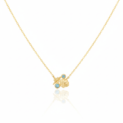 18K Gold Plated Sea Shells and CZ Pendant Chain Necklace
