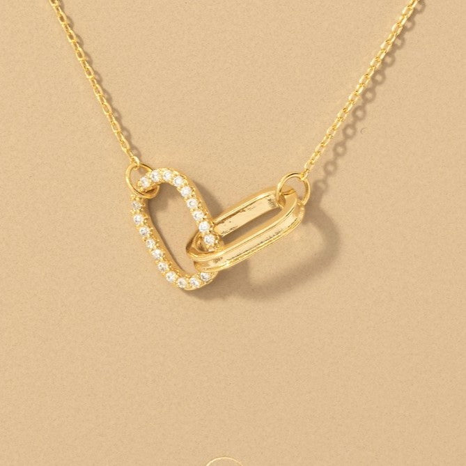 18K Gold Plated CZ Pave Oval Link Pendant Necklace