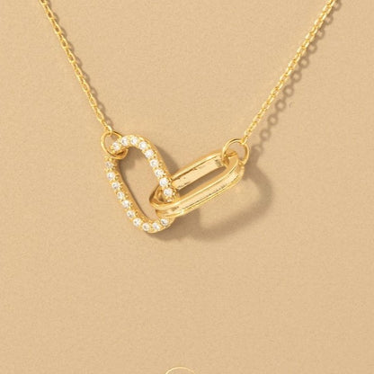 18K Gold Plated CZ Pave Oval Link Pendant Necklace