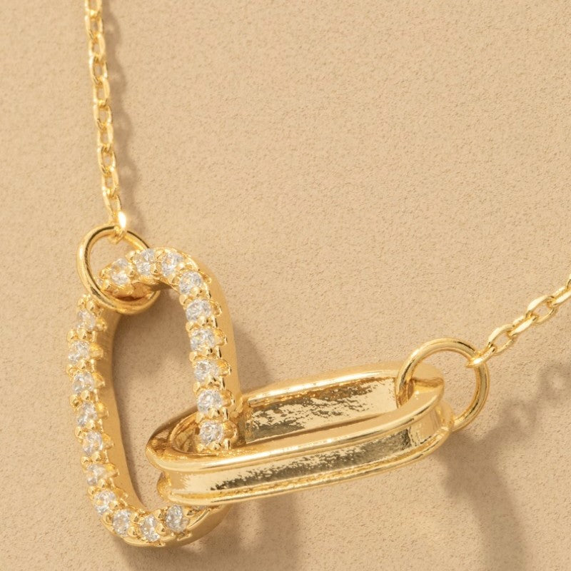 18K Gold Plated CZ Pave Oval Link Pendant Necklace