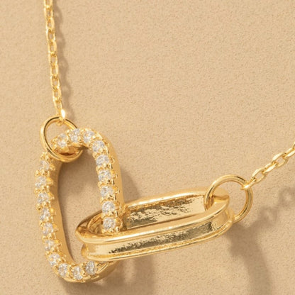 18K Gold Plated CZ Pave Oval Link Pendant Necklace