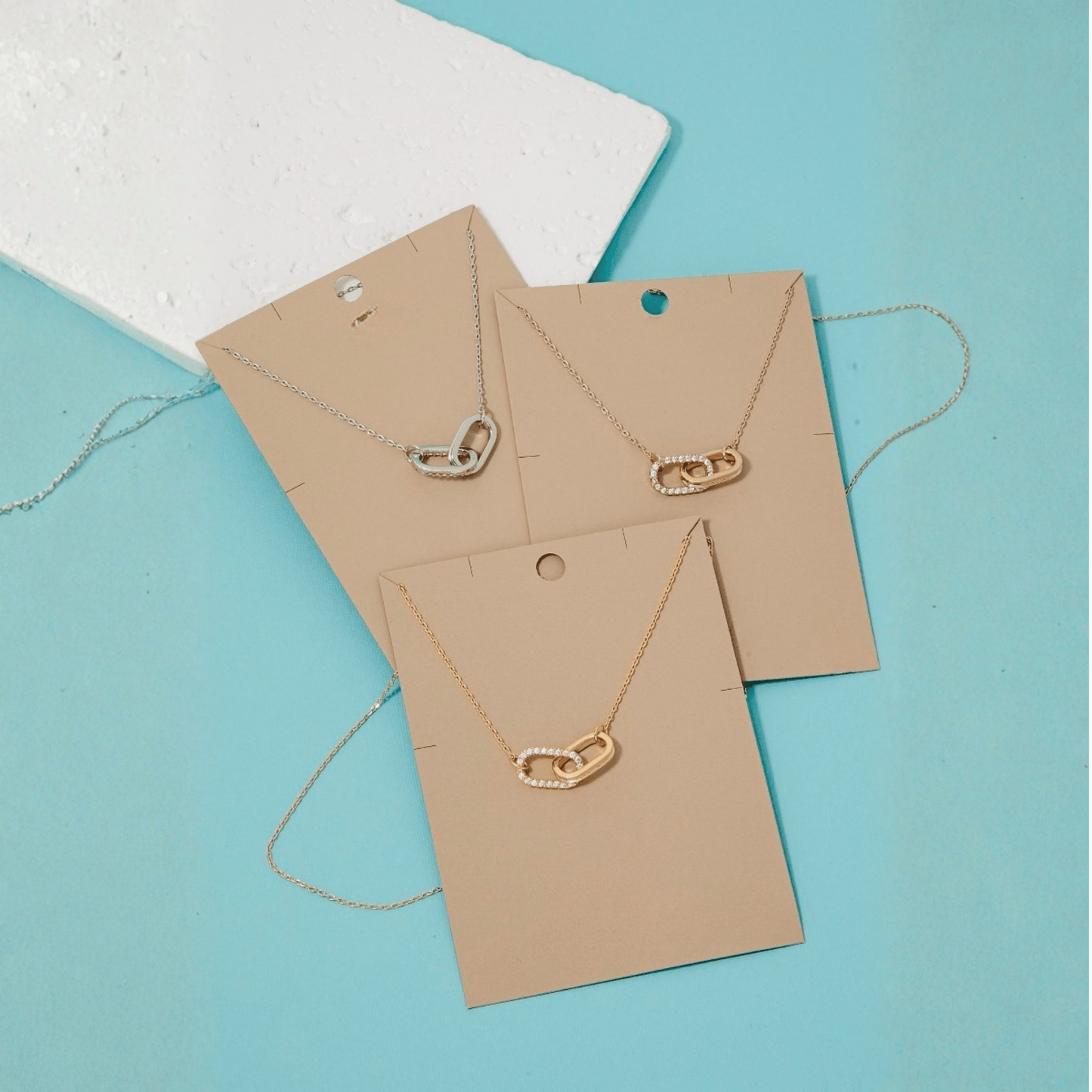 18K Gold Plated CZ Pave Oval Link Pendant Necklace