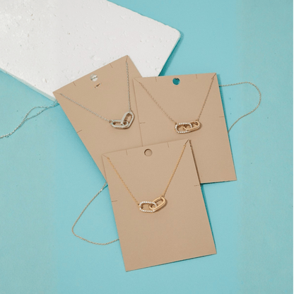 18K Gold Plated CZ Pave Oval Link Pendant Necklace