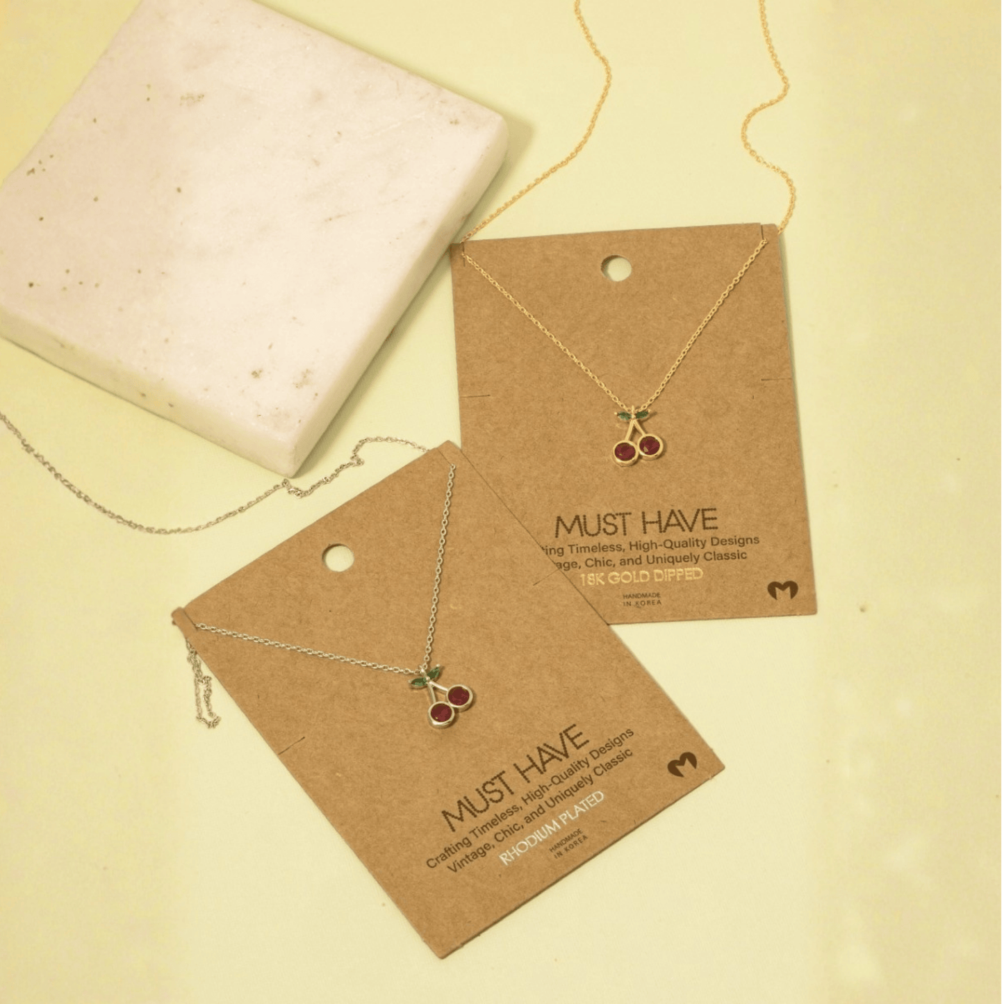 18K Gold Plated CZ Cherry Pendant Necklace