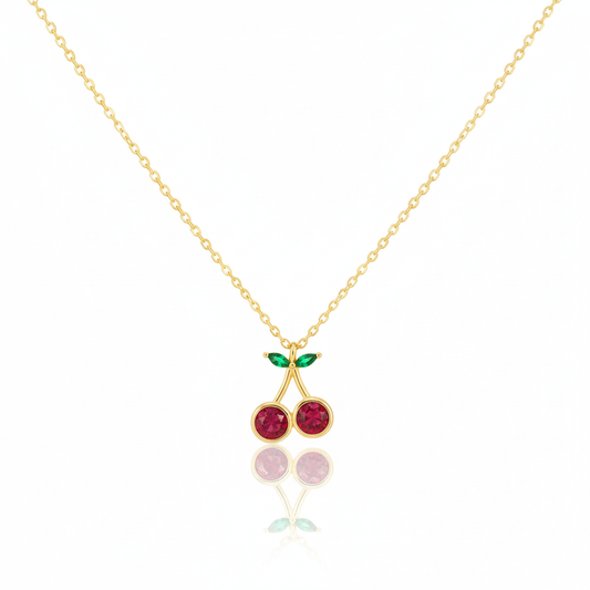 18K Gold Plated CZ Cherry Pendant Necklace