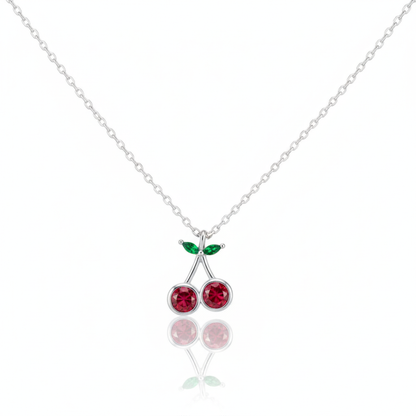 18K Gold Plated CZ Cherry Pendant Necklace
