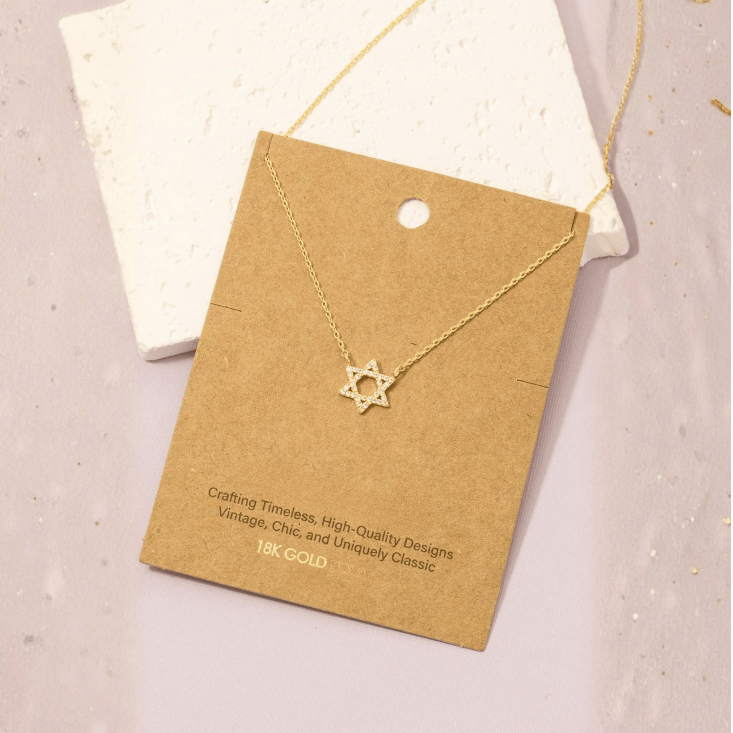 18K Gold Plated Pave Star of David Pendant Necklace - Love Mi