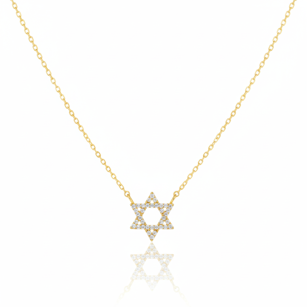 18K Gold Plated Pave Star of David Pendant Necklace - Love Mi