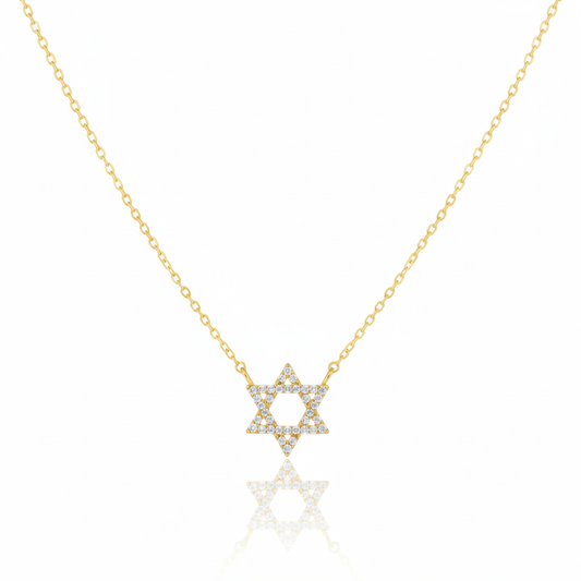 18K Gold Plated Pave Star of David Pendant Necklace - Love Mi