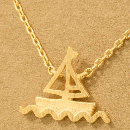 18K Gold Plated Matte Sailboat Pendant Necklace - Love Mi