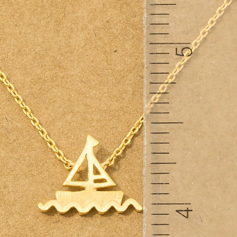 18K Gold Plated Matte Sailboat Pendant Necklace - Love Mi
