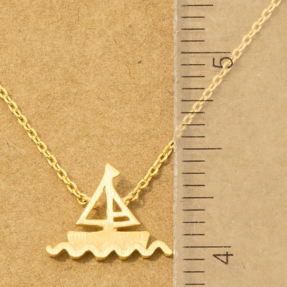 18K Gold Plated Matte Sailboat Pendant Necklace - Love Mi