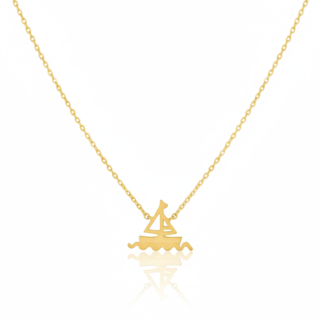 18K Gold Plated Matte Sailboat Pendant Necklace - Love Mi