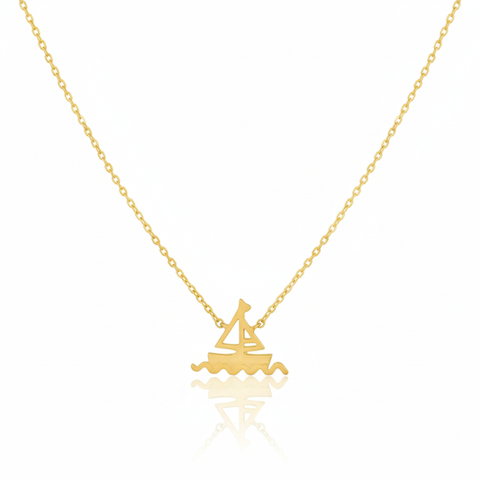 18K Gold Plated Matte Sailboat Pendant Necklace - Love Mi