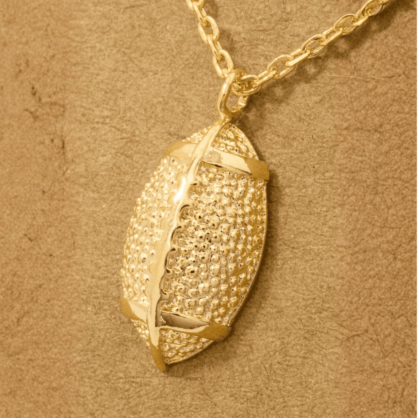 18K Game Day Gold Plated Textured Football Pendant Necklace - Love Mi