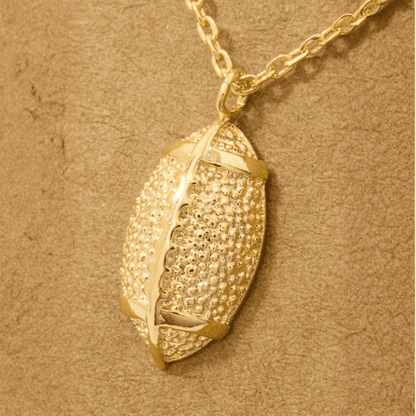 18K Game Day Gold Plated Textured Football Pendant Necklace - Love Mi