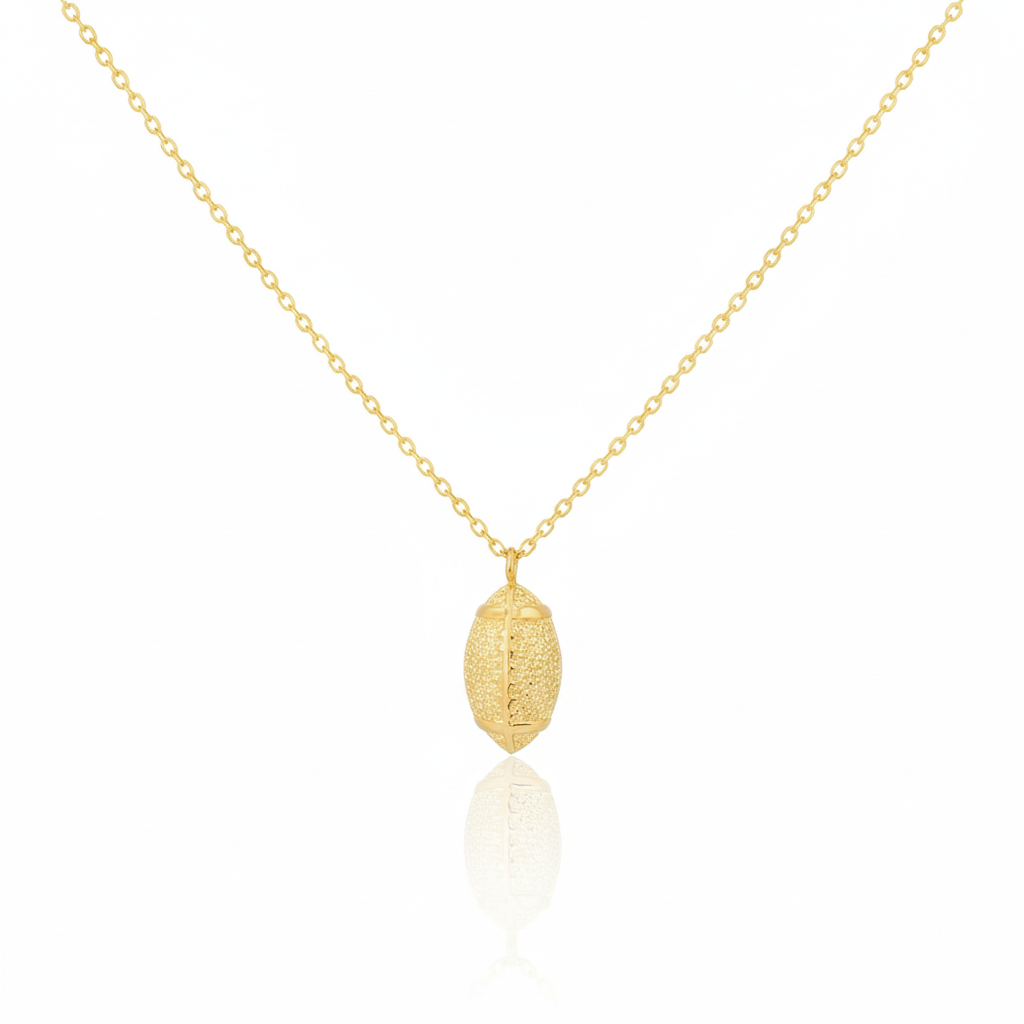 18K Game Day Gold Plated Textured Football Pendant Necklace - Love Mi