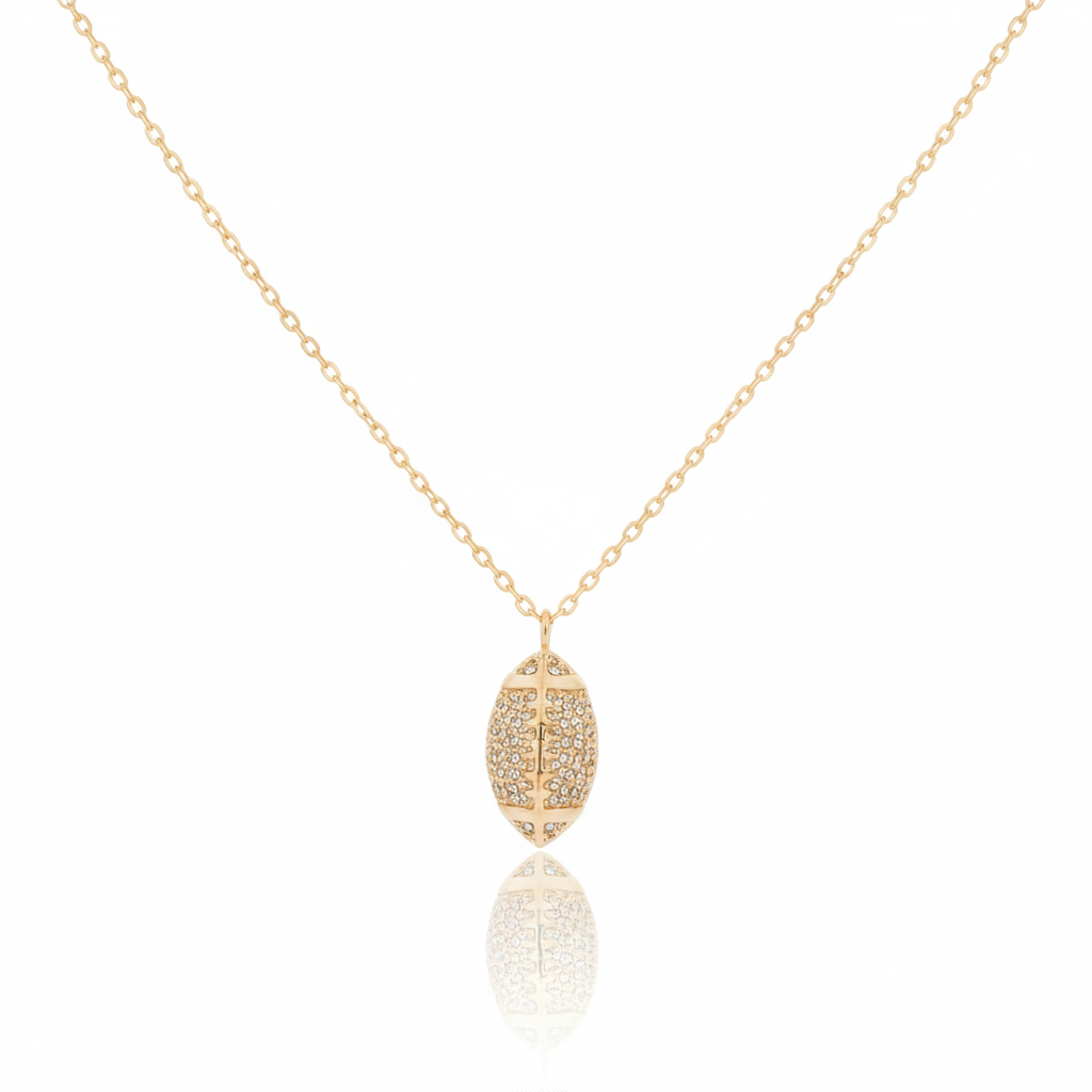 18K Game Day Gold Plated Textured Football Pendant Necklace - Love Mi