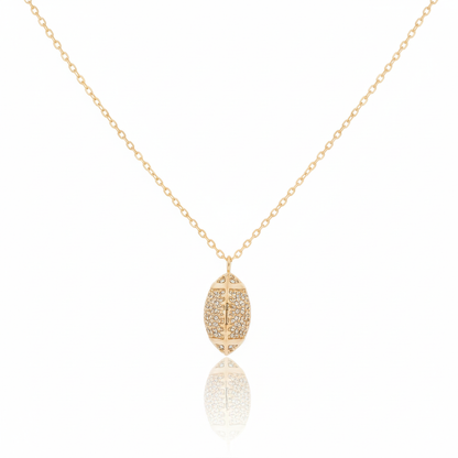 18K Game Day Gold Plated Textured Football Pendant Necklace - Love Mi