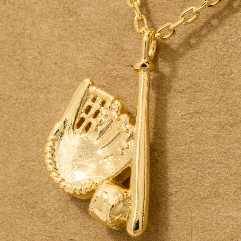 18K Game Day Gold Plated Baseball Themed Pendant Necklace - Love Mi