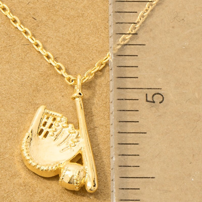 18K Game Day Gold Plated Baseball Themed Pendant Necklace - Love Mi
