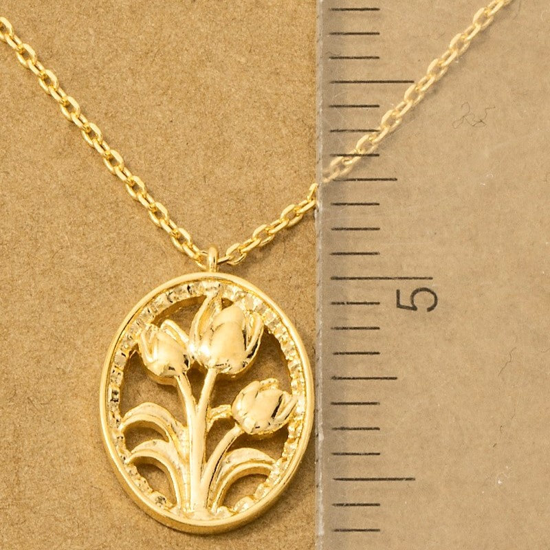 18K Gold Plated Oval Tulip Coin Pendant Necklace - Love Mi
