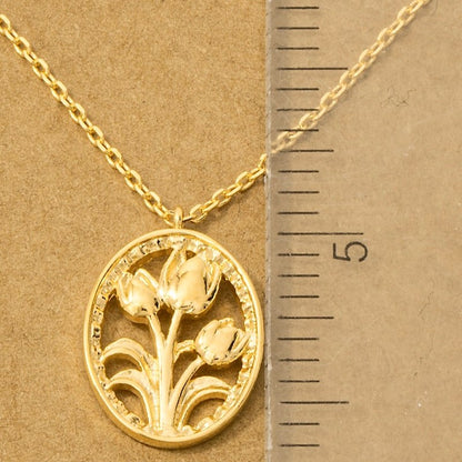 18K Gold Plated Oval Tulip Coin Pendant Necklace - Love Mi