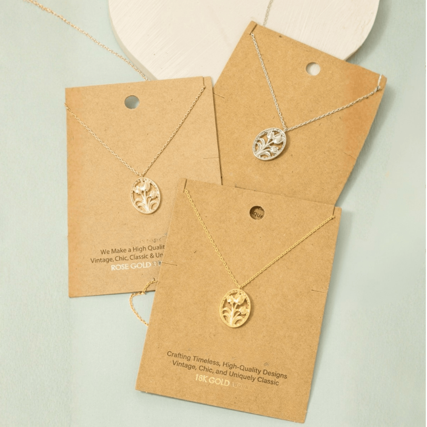 18K Gold Plated Oval Tulip Coin Pendant Necklace - Love Mi