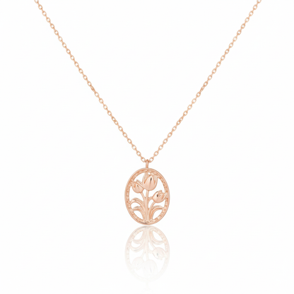18K Gold Plated Oval Tulip Coin Pendant Necklace - Love Mi