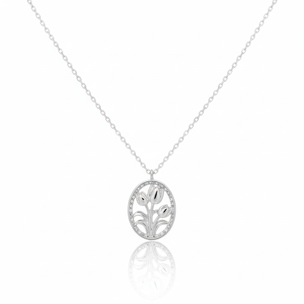 18K Gold Plated Oval Tulip Coin Pendant Necklace - Love Mi