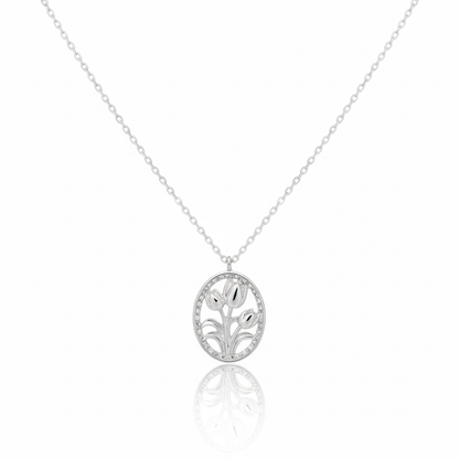 18K Gold Plated Oval Tulip Coin Pendant Necklace - Love Mi