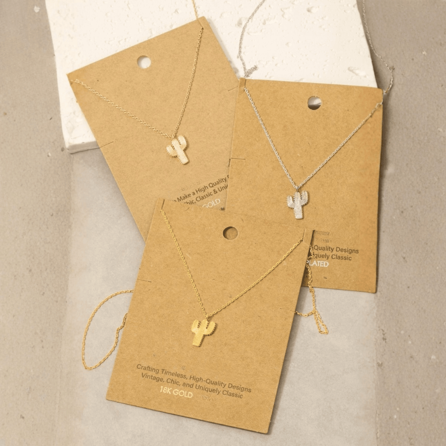 18K Gold Plated Cactus Pendant Necklace - Love Mi