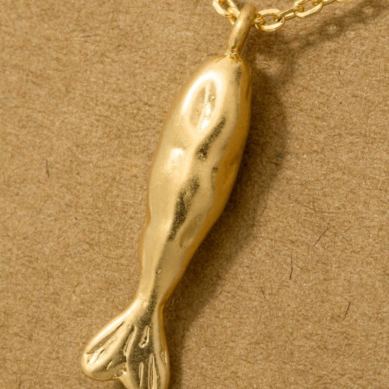 18K Gold Plated Matte Finished Fish Pendant Necklace - Love Mi