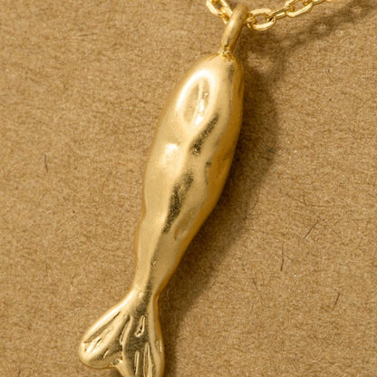 18K Gold Plated Matte Finished Fish Pendant Necklace - Love Mi