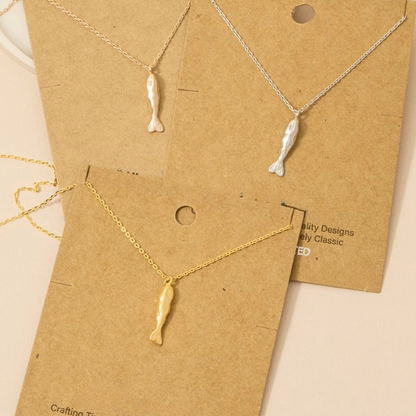 18K Gold Plated Matte Finished Fish Pendant Necklace - Love Mi