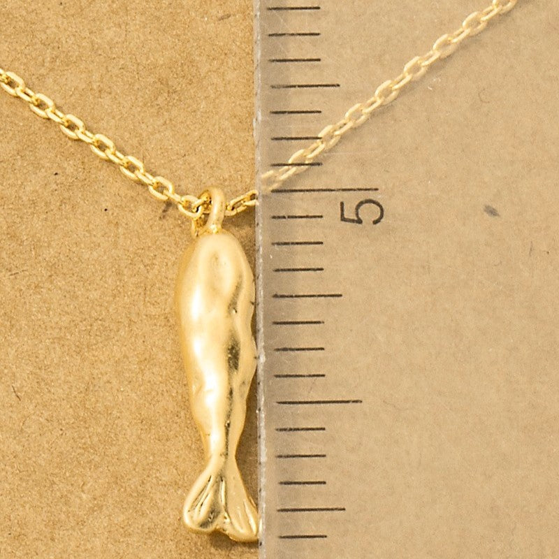 18K Gold Plated Matte Finished Fish Pendant Necklace - Love Mi