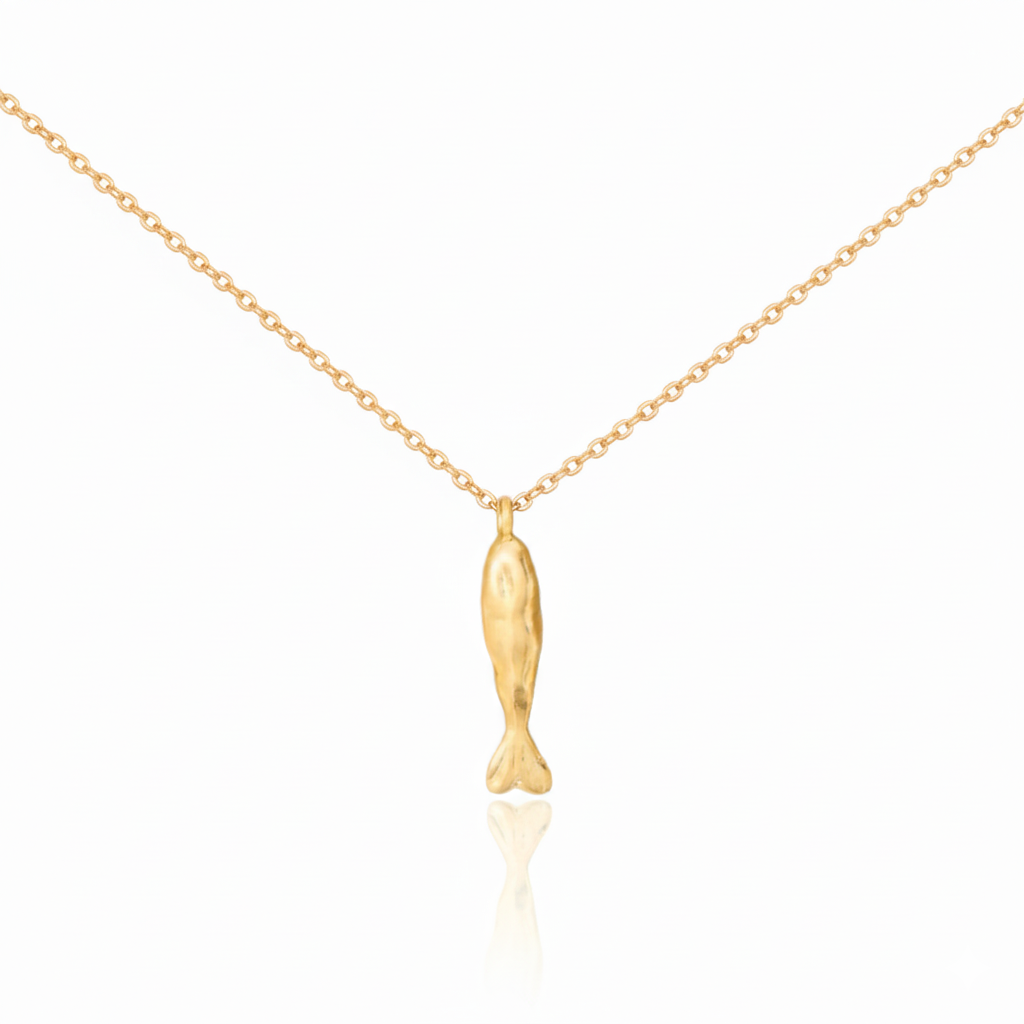 18K Gold Plated Matte Finished Fish Pendant Necklace - Love Mi