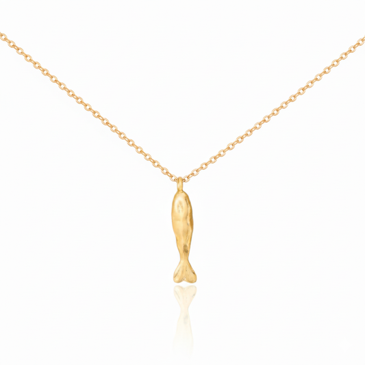 18K Gold Plated Matte Finished Fish Pendant Necklace - Love Mi