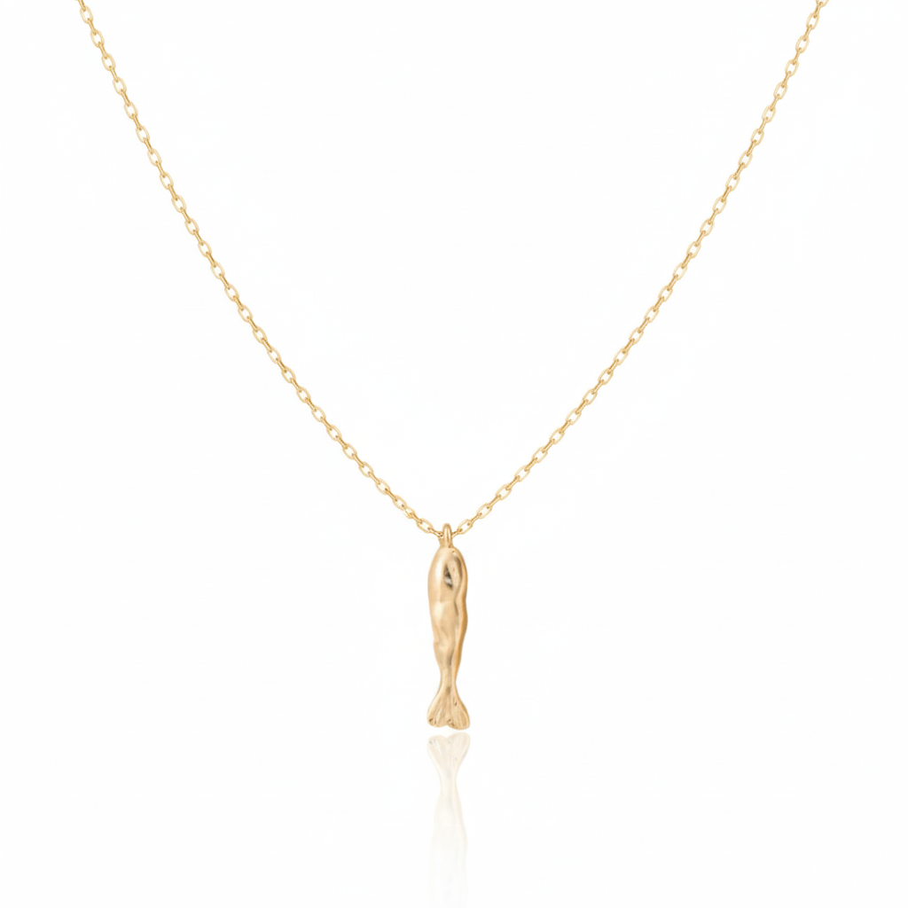 18K Gold Plated Matte Finished Fish Pendant Necklace - Love Mi