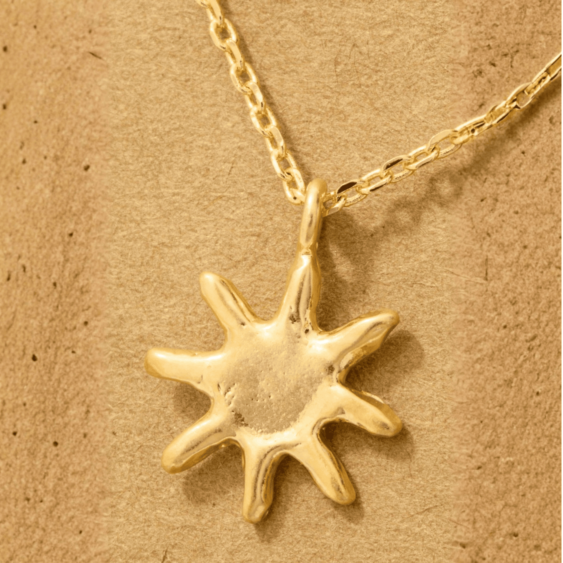 18K Gold Plated Matte Finish Sun Pendant Necklace - Love Mi