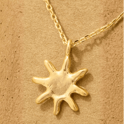18K Gold Plated Matte Finish Sun Pendant Necklace - Love Mi
