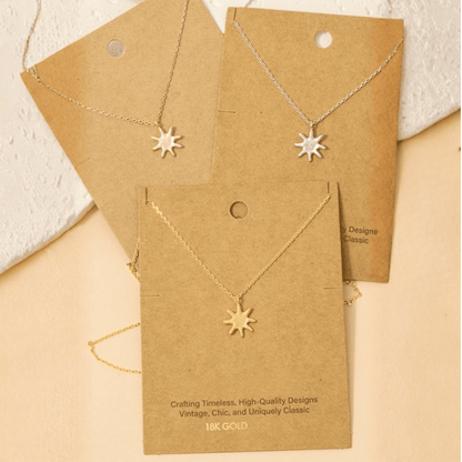 18K Gold Plated Matte Finish Sun Pendant Necklace - Love Mi