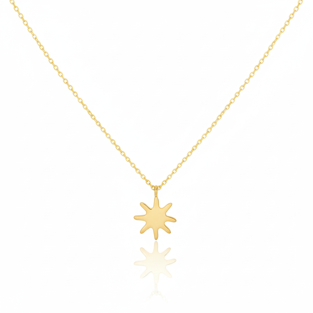 18K Gold Plated Matte Finish Sun Pendant Necklace - Love Mi