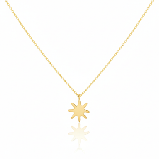 18K Gold Plated Matte Finish Sun Pendant Necklace - Love Mi