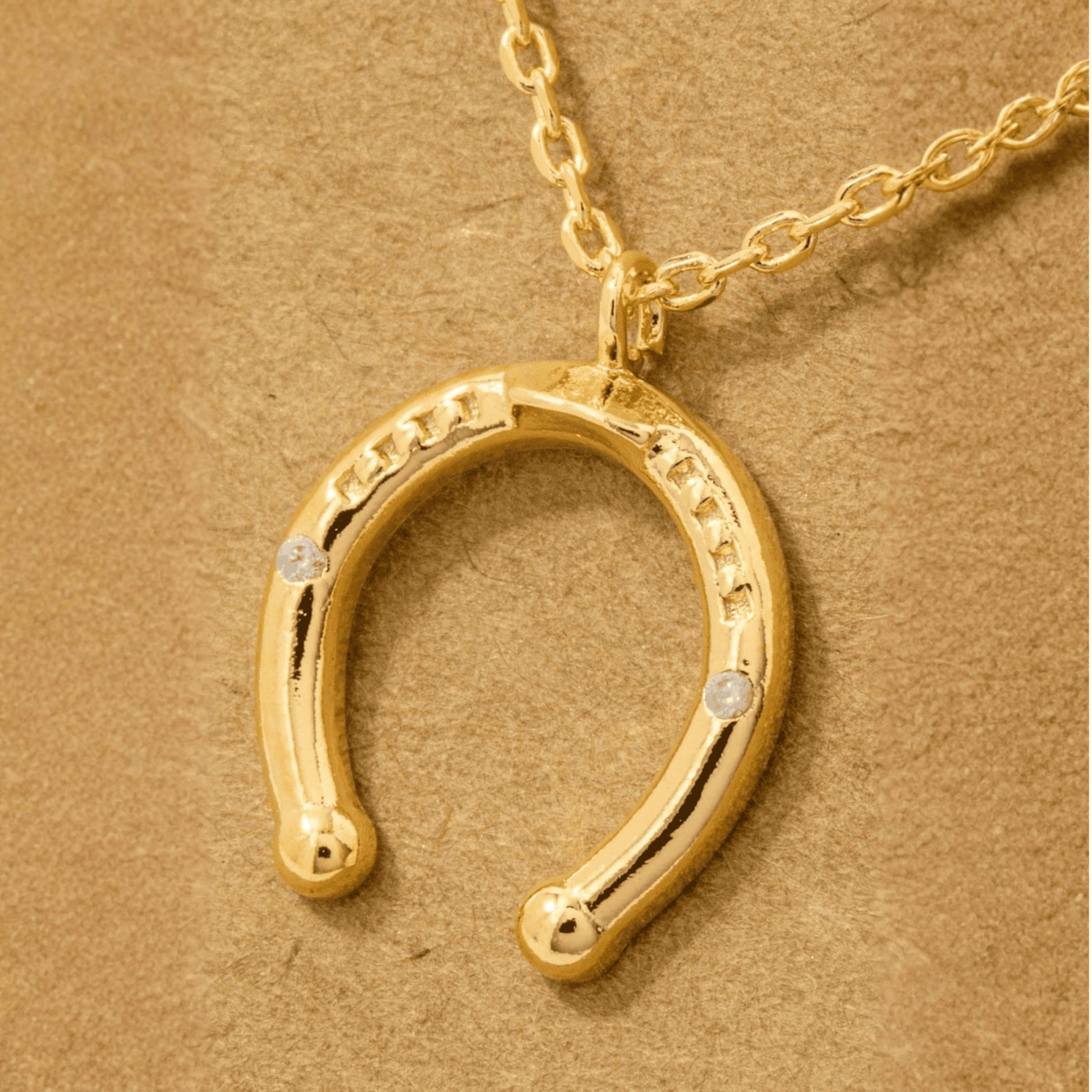 18K Gold Plated CZ Western Horse Shoe Pendant Necklace - Love Mi