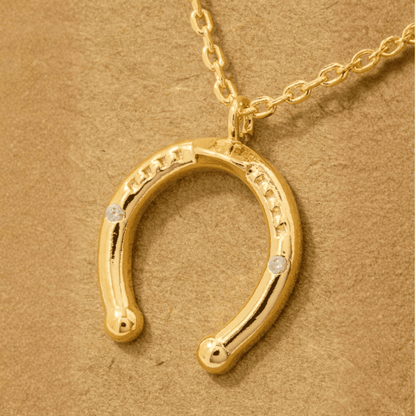 18K Gold Plated CZ Western Horse Shoe Pendant Necklace - Love Mi