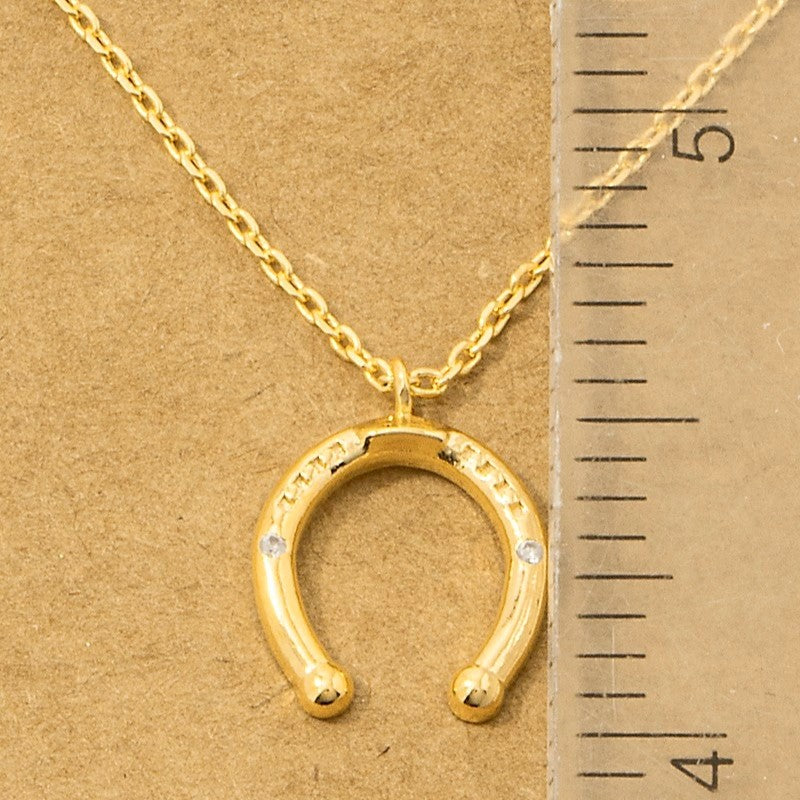 18K Gold Plated CZ Western Horse Shoe Pendant Necklace - Love Mi