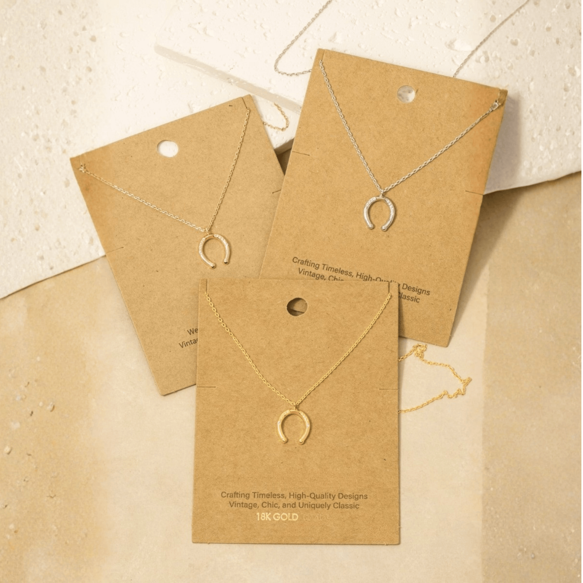 18K Gold Plated CZ Western Horse Shoe Pendant Necklace - Love Mi