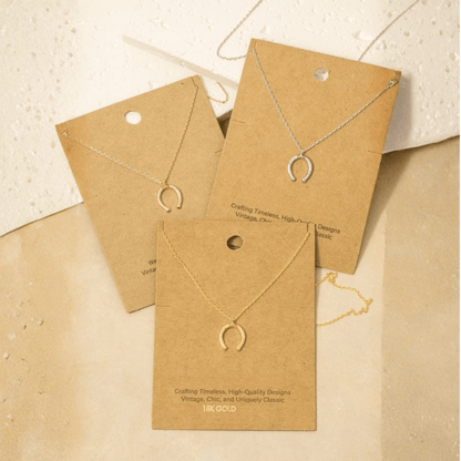 18K Gold Plated CZ Western Horse Shoe Pendant Necklace - Love Mi