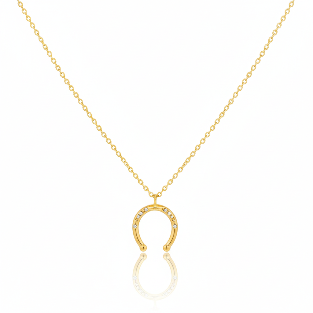 18K Gold Plated CZ Western Horse Shoe Pendant Necklace - Love Mi